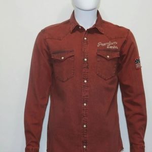 Mens Jack&Jones Large L Snap Button Up Casual Slim Fit Long Sleeve Denim Shirt